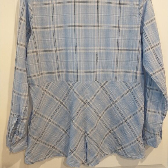 J Jill Top Women's Small Blue Check Plaid Button-Up Cotton Long Sleeve Shirt - Picture 10 of 16